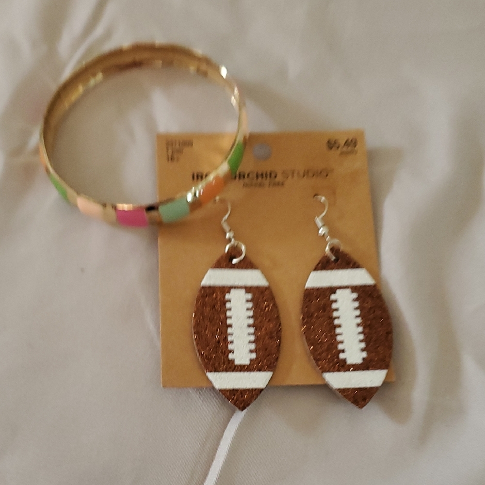 Colorful Bangle and Football Earrings Set
